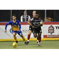 Ontario Fury defender Israel Sesay (right) vs. San Diego Sockers midfielder Hiram Ruiz