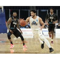 Halifax Hurricanes guard Malcolm Duvivier eyes an opening against the Moncton Magic