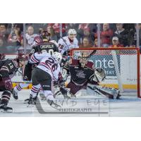 Philip Tomasino of the Niagara IceDogs takes a shot against the Peterborough Petes