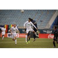 Memphis 901 FC midfielder Dan Metzger goes high for a ball against Bethlehem Steel FC