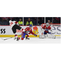 Binghamton Devils left wing Blake Pietila takes a shot against the Laval Rocket