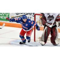 Kitchener Rangers left wing Rickard Hugg vs. the Guelph Storm