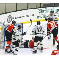 Wheeling Nailers in front of the Fort Wayne Komets goal