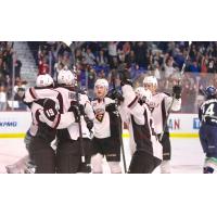 Vancouver Giants celebrate a goal against the Seattle Thunderbirds