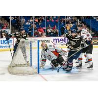 Tulsa Oilers captain Adam Pleskach celebrates a goal against the Kansas City Mavericks