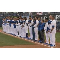 Tulsa Drillers lined up for the National Anthem prior to their 6-4 Opening Night loss to the Arkansas Travelers