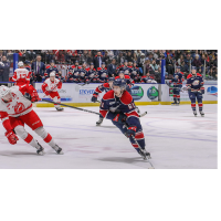 Saginaw Spirit center Ryan McLeod skates against the Soo Greyhounds