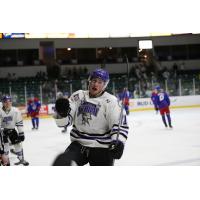 Tri-City Storm left wing Brendan Furry reacts after a goal