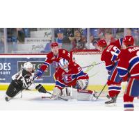 Vancouver Giants centre Jadon Joseph tests the Spokane Chiefs defense