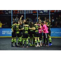 Milwaukee Wave huddle up after eliminating the Kansas City Comets