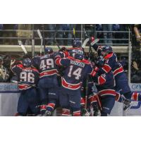 Saginaw Spirit celebrate Ryan McLeod's game-winning goal