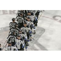 Utah Grizzlies shake hands with the Idaho Steelheads to close the season