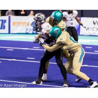 Al Louis-Jean of the Massachusetts Pirates makes a tackle against the Carolina Cobras