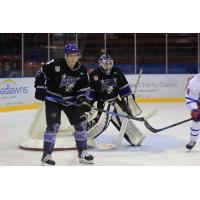 Tri-City Storm goaltender Isaiah Saville and defenseman Elias Rosen