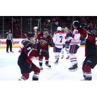 Vancouver Giants celebrate a goal against the Spokane Chiefs