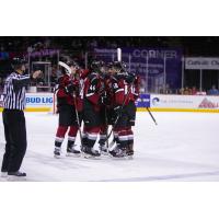 Vancouver Giants huddle up against the Spokane Chiefs