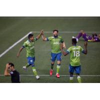 Seattle Sounders FC celebrates one of seven goals vs. the San Jose Earthquakes