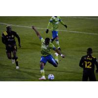 Seattle Sounders FC defender Nouhou vs. Columbus Crew SC in the 2020 MLS Cup Final