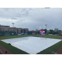 The tarp over Fluor Field, home of the Greenville Drive