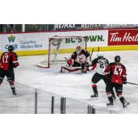 Prince George Cougars goaltender Taylor Gauthier makes a save vs. the Vancouver Giants