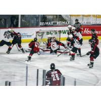 Prince George Cougars defend the goal vs. the Vancouver Giants