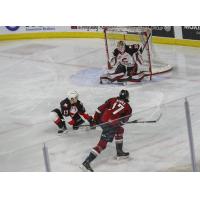 Prince George Cougars goaltender Taylor Gauthier stops the Vancouver Giants