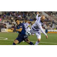 Brian Ownby of Louisville City FC (right) battles the Indy Eleven