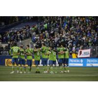 Seattle Sounders FC line up before their playoff crowd