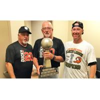 Long Island Ducks manager Wally Backman, pitching coach Rick Tomlin and hitting coach Lew Ford