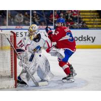 Justin Ducharme of the Springfield Thunderbirds scores against the Laval Rocket