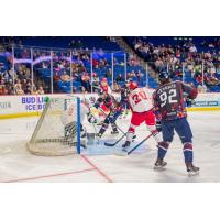 Allen Americans defend the goal against the Tulsa Oilers