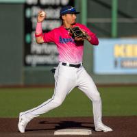 Everett AquaSox in their Pink at the Park jerseys