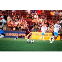 Skage Simonsen of Detroit City FC with possession against the Las Vegas Lights