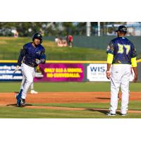 Columbia Fireflies catcher Omar Hernandez rounds the bases