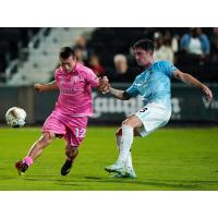 Las Vegas Lights FC's Tyler Bagley battles Colorado Springs Switchbacks FC's Jay Chapman