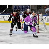 Adirondack Thunder's Will MacKinnon and Worcester Railers' Blade Jenkins in action