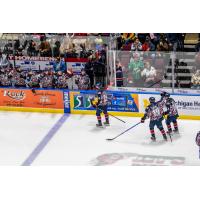 Saginaw Spirit's Matyas Sapovaliv, Zayne Parekh and Valentin Zhugin on game night