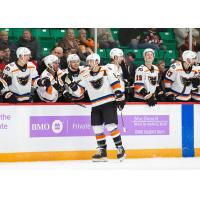 Lehigh Valley Phantoms exchange congratulations along the bench