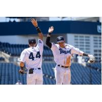 Dylan Jasso (left) and Hans Montero of the Tampa Tarpons exchange high fives