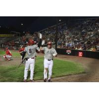 John Nogowski of the Sioux City Explorers celebrates a two run home run