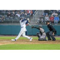 Tri-City Dust Devils shortstop Chad Stevens takes a big swing