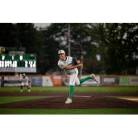 Jake Jekielek pitching for the Royal Oak Leprechauns