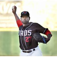 Kumar Rocker pitching for the Hickory Crawdads