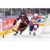 Vancouver Giants defenceman Mazden Leslie vs. the Edmonton Oil Kings