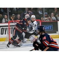 Kamloops Blazers' Isa Guram battles Wenatchee Wild's Kenta Isogai