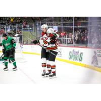 Tucson Roadrunners' Cameron Hebig and Maveric Lameroux celebrate goal