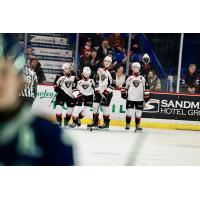 Vancouver Giants celebrate in front of the crowd