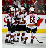 Tucson Roadrunners' Shane Doan, Ryan McGregor, Matt Villalta, and Maksymilian Szuber on game night