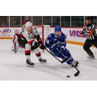 Syracuse Crunch left wing Conor Sheary with the puck vs. the Belleville Senators