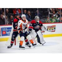 Saginaw Spirit defenseman Zayne Parekh and goaltender Andrew Oke